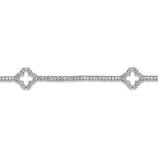 14K White Gold Diamond Tennis Bracelet with Clover Stations angle 2