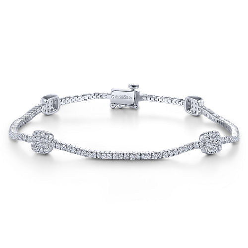 14K White Gold Diamond Tennis Bracelet with Diamond Cube Stations