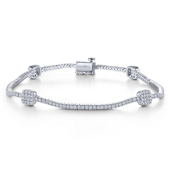 Gabriel - 14K White Gold Diamond Tennis Bracelet with Diamond Cube Stations