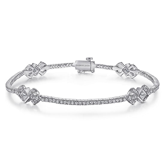 Gabriel - 14K White Gold Diamond Tennis Bracelet with Geometric Stations