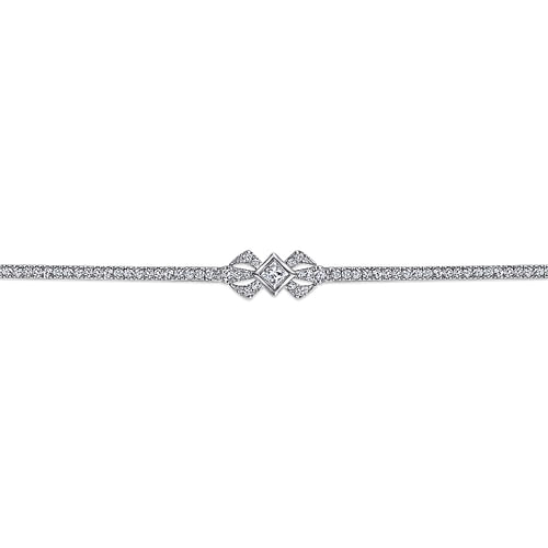 14K White Gold Diamond Tennis Bracelet with Geometric Stations