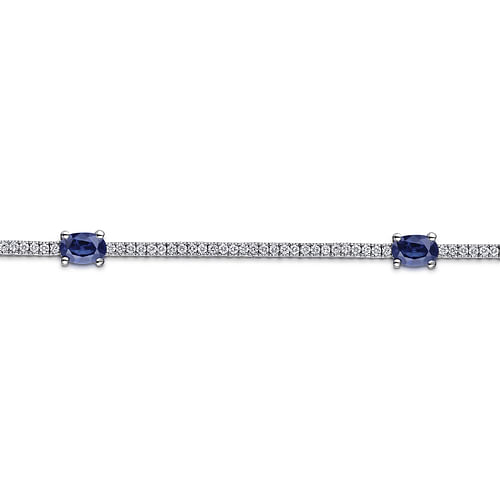 14K White Gold Diamond Tennis Bracelet with Oval Sapphire Stations