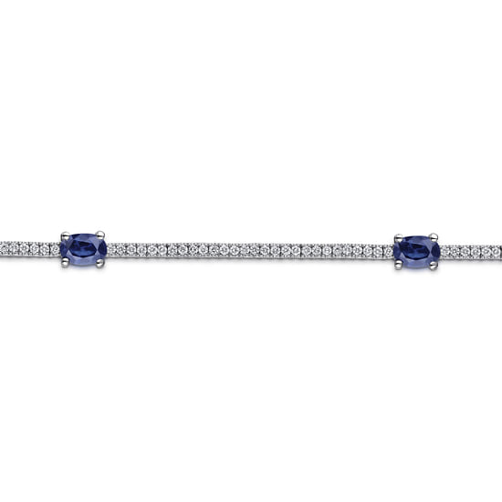 14K White Gold Diamond Tennis Bracelet with Oval Sapphire Stations angle 2