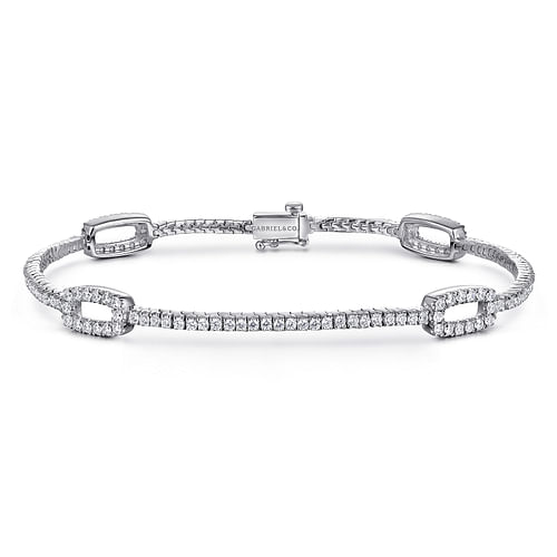 14K White Gold Diamond Tennis Bracelet with Rectangular Link Stations