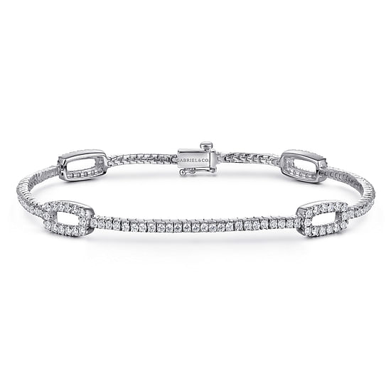 Gabriel - 14K White Gold Diamond Tennis Bracelet with Rectangular Link Stations