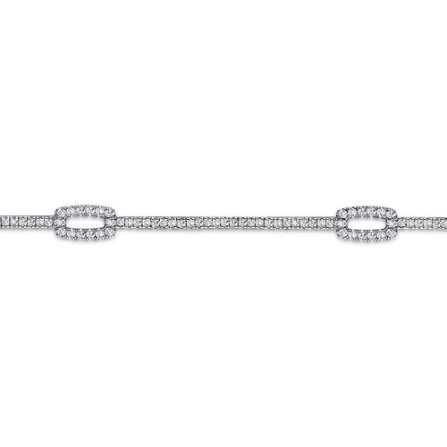 14K White Gold Diamond Tennis Bracelet with Rectangular Link Stations