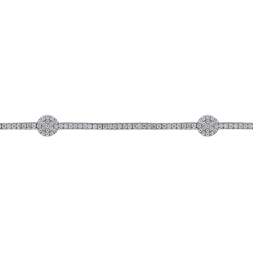 14K White Gold Diamond Tennis Bracelet with Round Cluster Stations