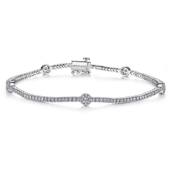 Gabriel - 14K White Gold Diamond Tennis Bracelet with Round Cluster Stations