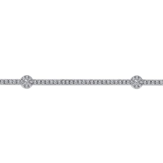 14K White Gold Diamond Tennis Bracelet with Round Cluster Stations angle 2