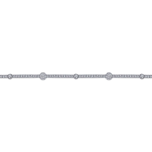 14K White Gold Diamond Tennis Bracelet with Round Cluster Stations