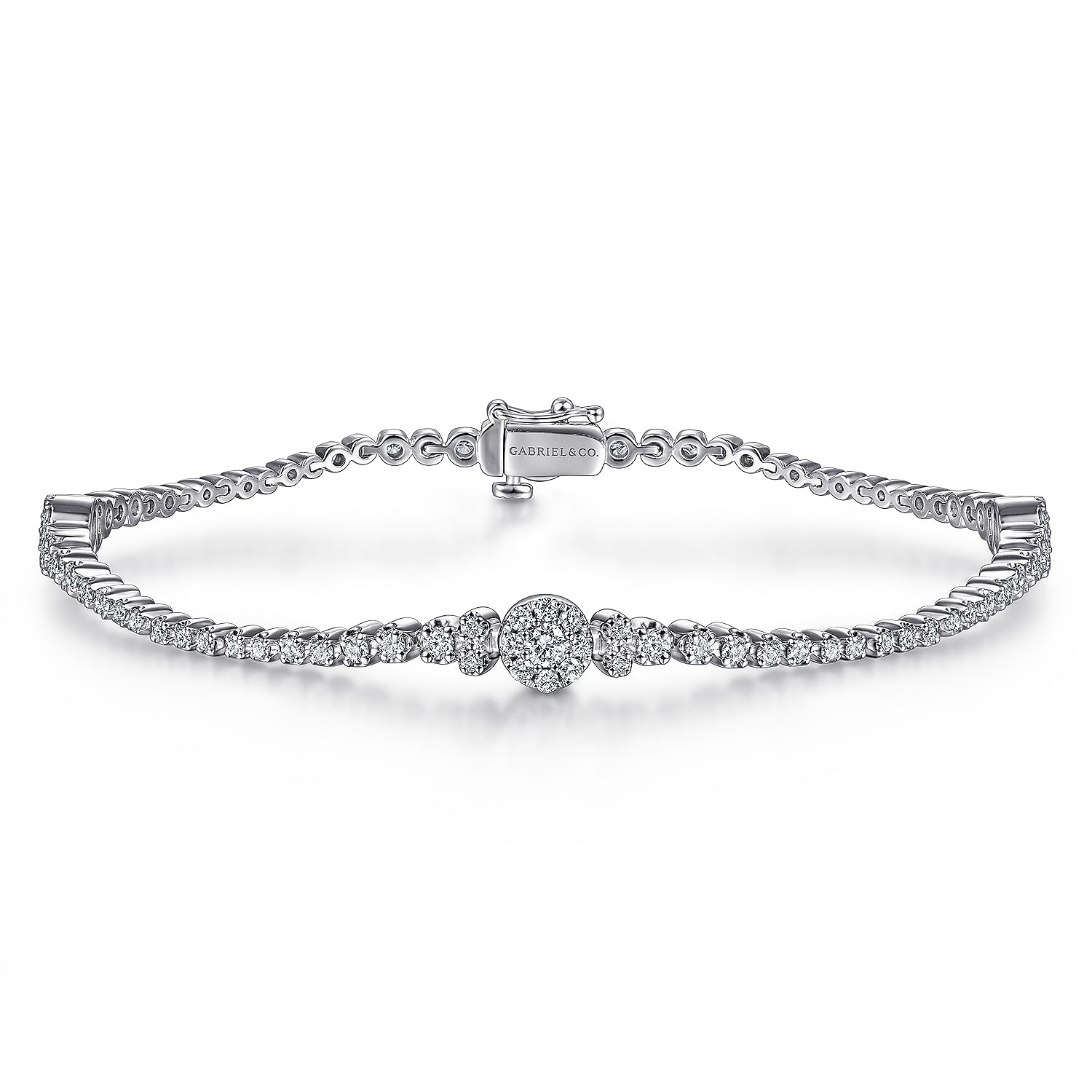 14K White Gold Diamond Tennis Bracelet with Round Cluster Stations