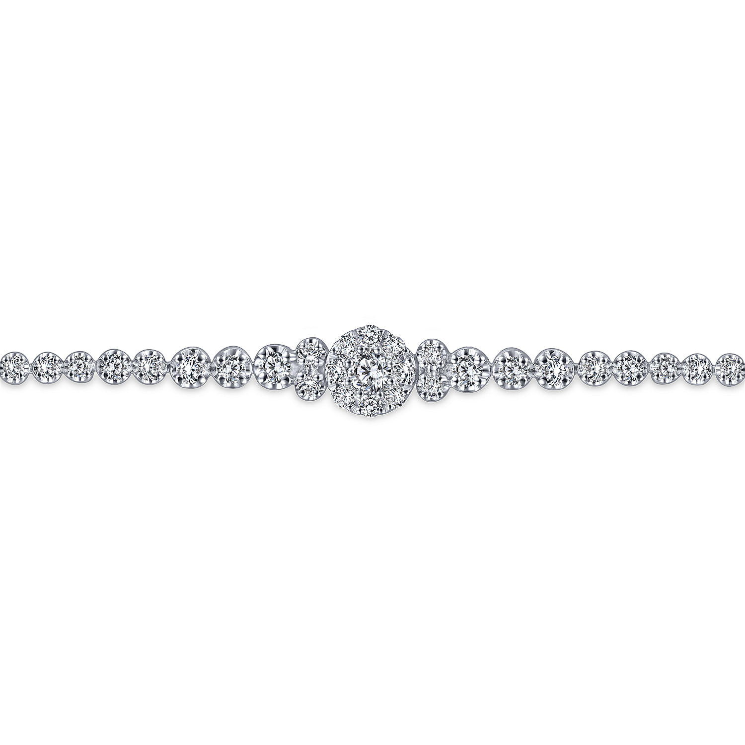 14K White Gold Diamond Tennis Bracelet with Round Cluster Stations