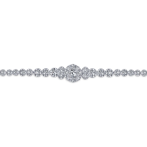 14K White Gold Diamond Tennis Bracelet with Round Cluster Stations