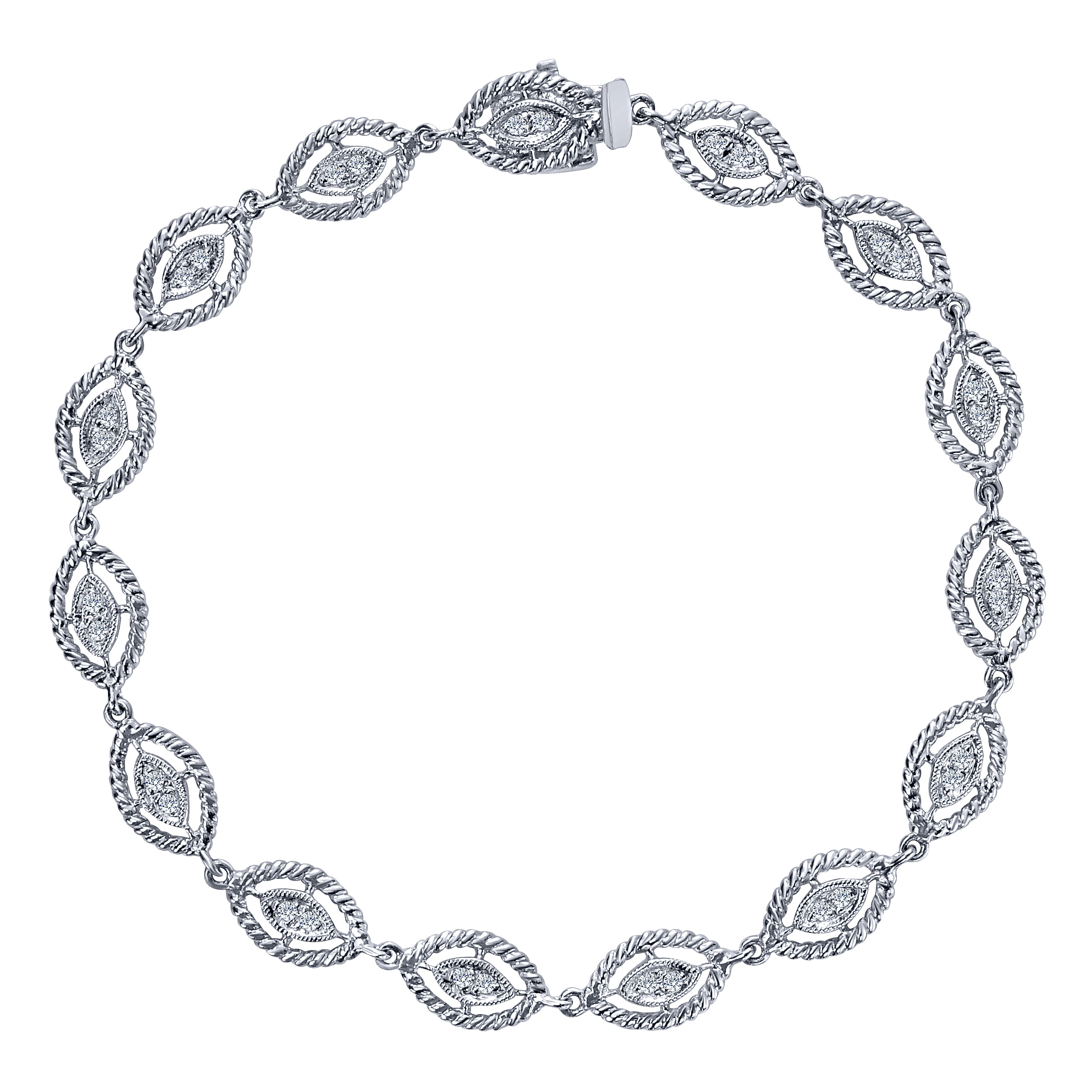 14K White Gold Diamond Tennis Bracelet with Twisted Rope Frame
