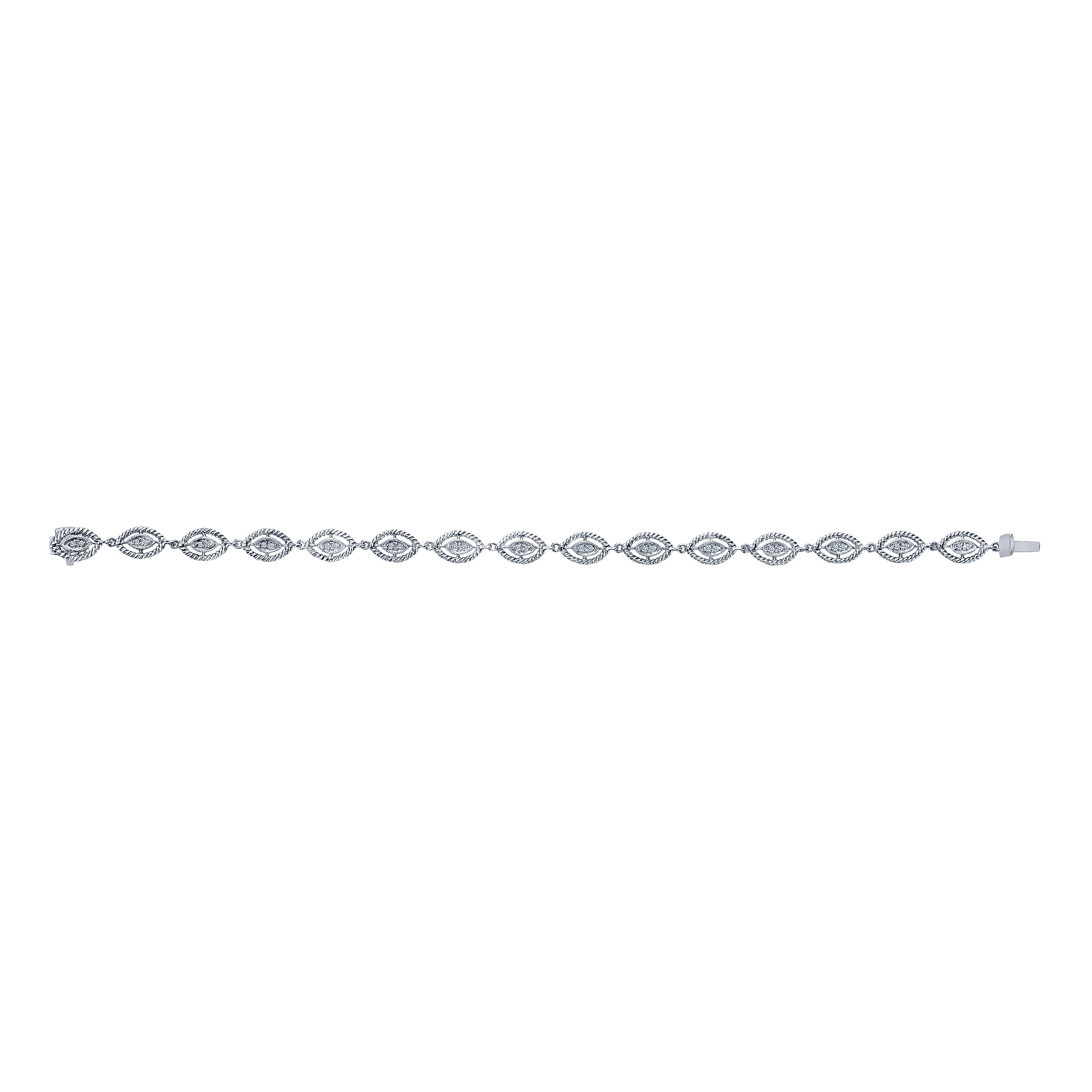 14K White Gold Diamond Tennis Bracelet with Twisted Rope Frame
