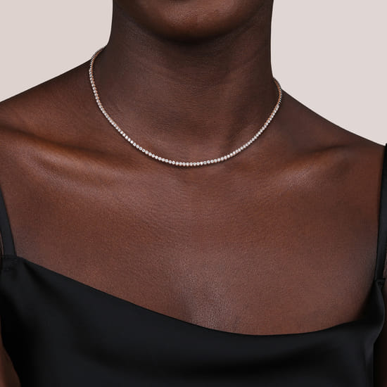 14K White Gold Diamond Tennis Necklace angle 3 14K White Gold Diamond Tennis Necklace angle 3