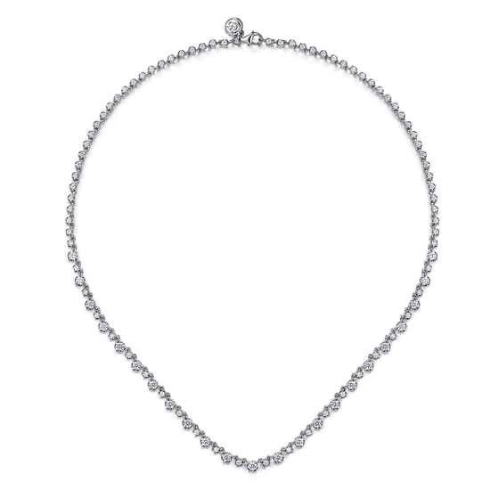 14K White Gold Diamond Tennis Necklace angle 2 14K White Gold Diamond Tennis Necklace angle 2
