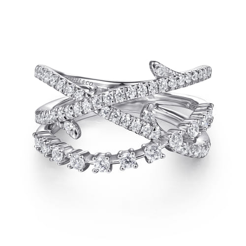 14K White Gold Diamond Thorn Criss Cross Ring