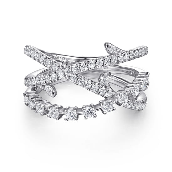 14K White Gold Diamond Thorn Criss Cross Ring