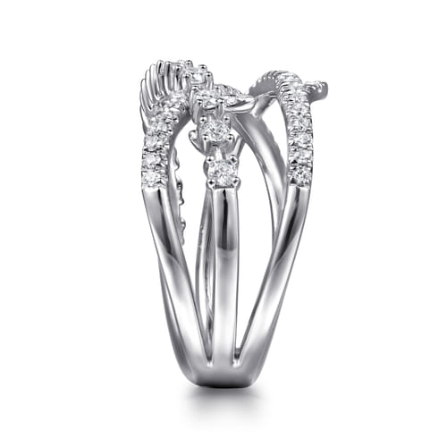 14K White Gold Diamond Thorn Criss Cross Ring