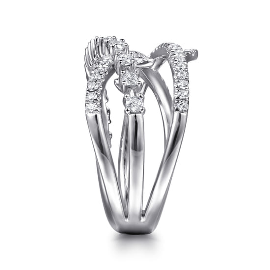 14K White Gold Diamond Thorn Criss Cross Ring angle 4