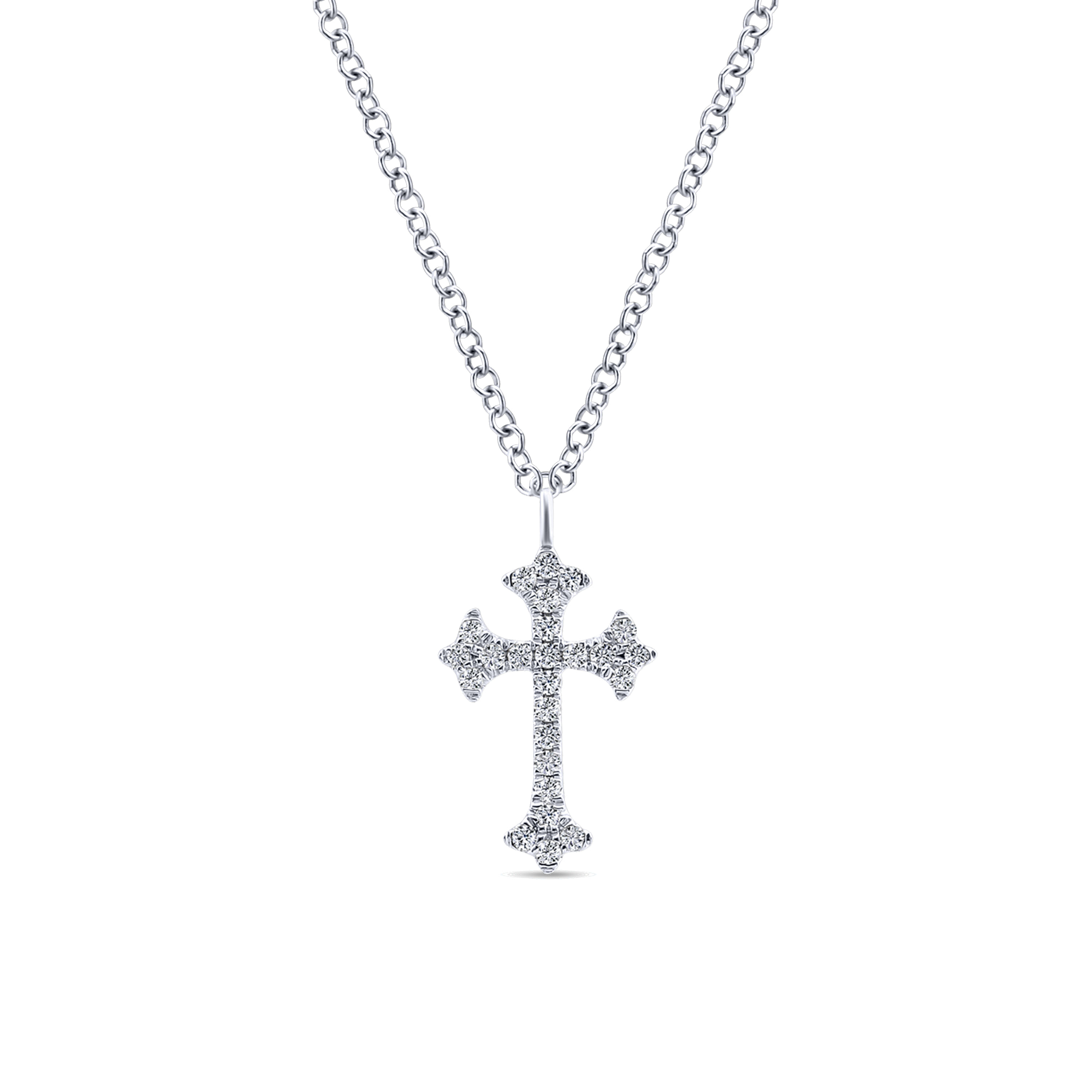 14K White Gold Diamond Trefoil Cross Necklace