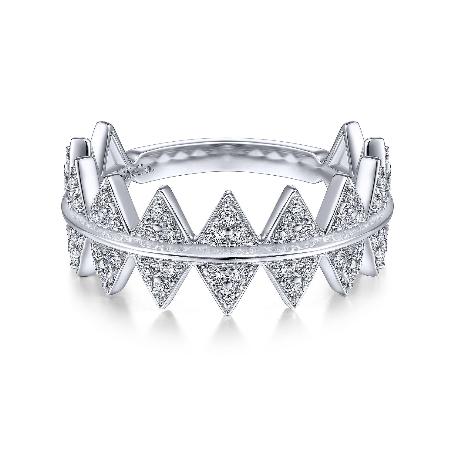 14K White Gold Diamond Triangle Stations Stackable Ring