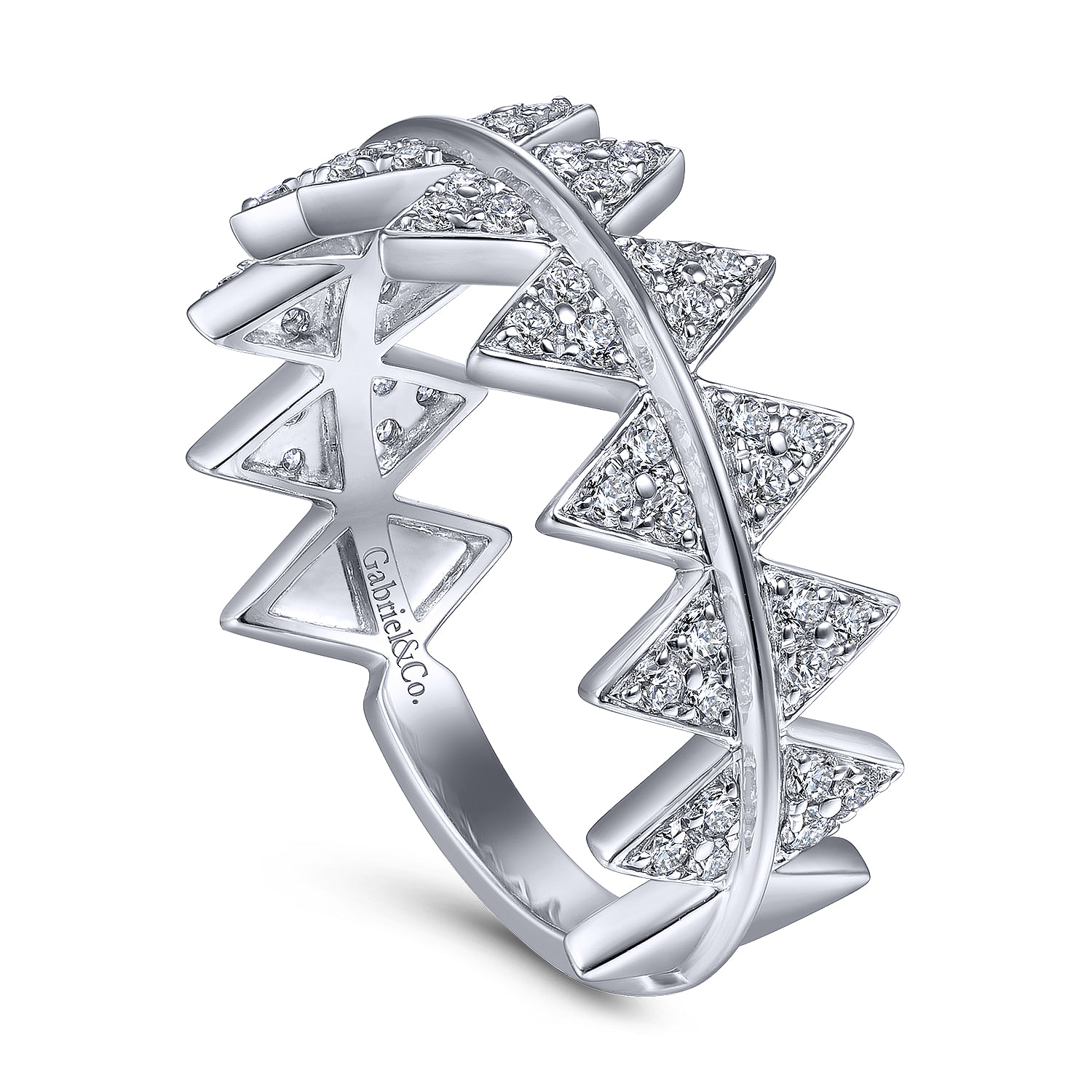 14K White Gold Diamond Triangle Stations Stackable Ring