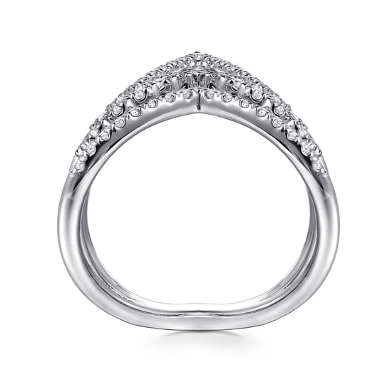 14K White Gold Diamond Triple Row Chevron Ladies Ring angle 2