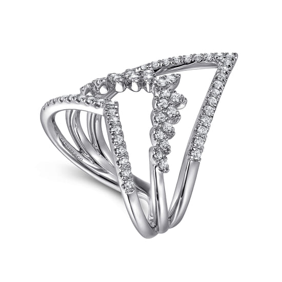 14K White Gold Diamond Triple Row Chevron Ladies Ring angle 3