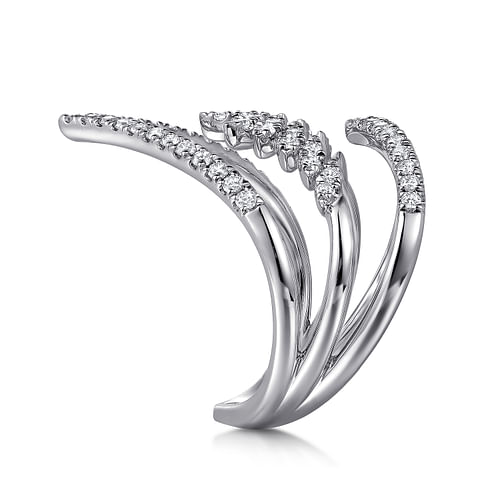 14K White Gold Diamond Triple Row Chevron Ladies Ring