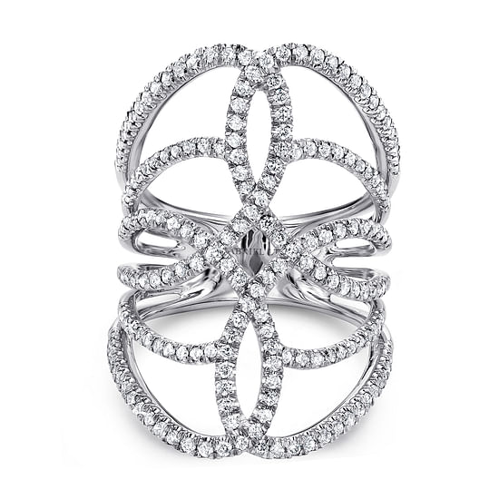 Gabriel - 14K White Gold Diamond Twisted Ladies Ring