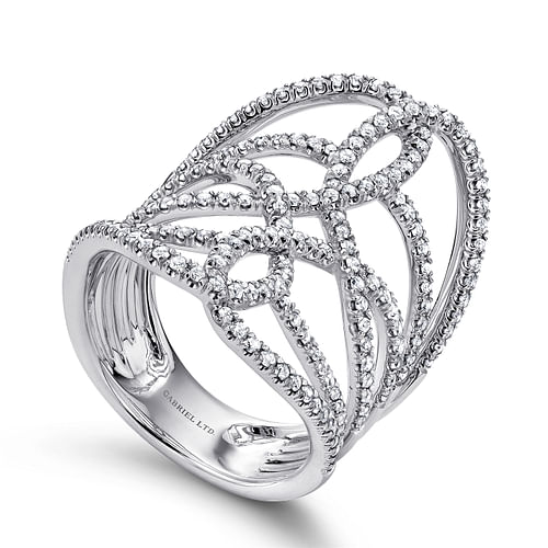 14K White Gold Diamond Twisted Ladies Ring