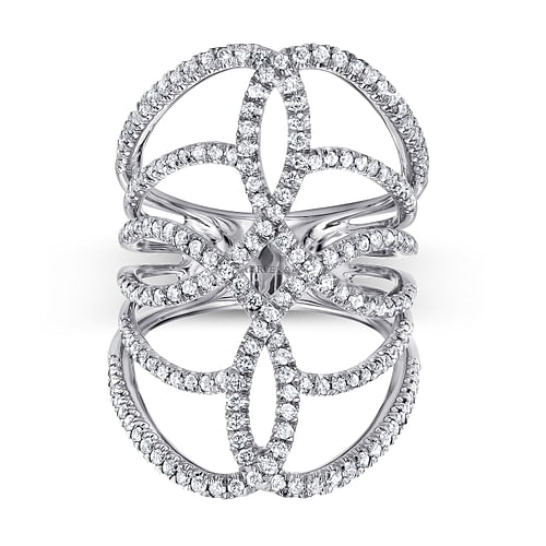 14K White Gold Diamond Twisted Ladies Ring