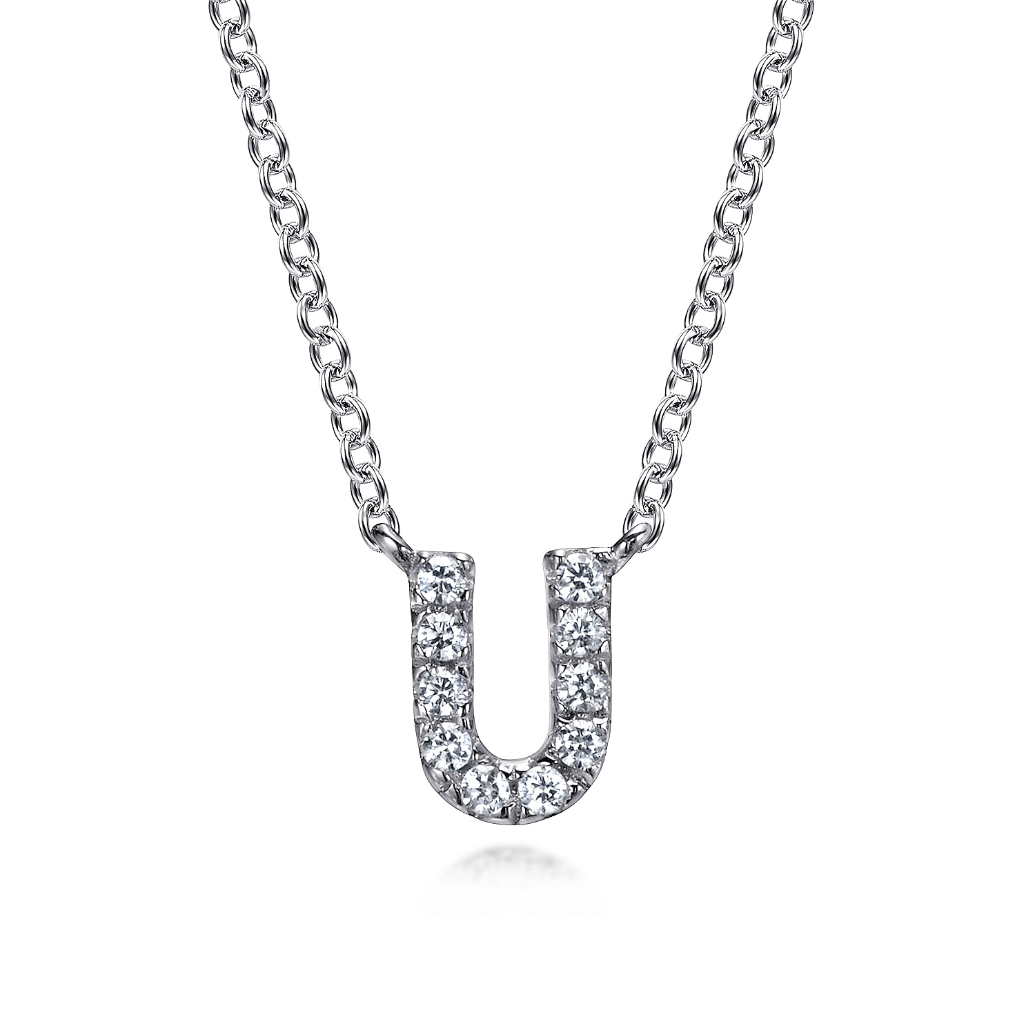 14K White Gold Diamond U Initial Pendant Necklace