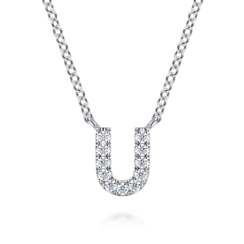 14K White Gold Diamond U Initial Pendant Necklace 14K White Gold Diamond U Initial Pendant Necklace