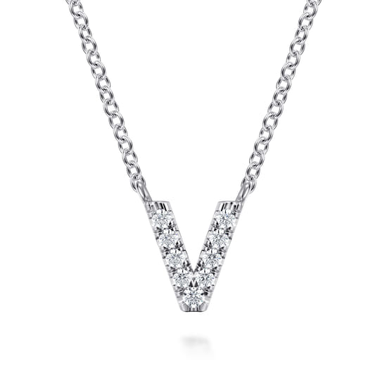 Gabriel - 14K White Gold Diamond V Initial Pendant Necklace