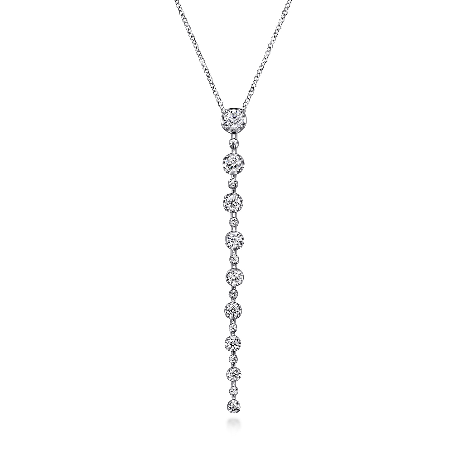 14K White Gold Diamond Vertical Bar Necklace　