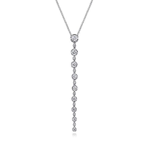 14K White Gold Diamond Vertical Bar Necklace　