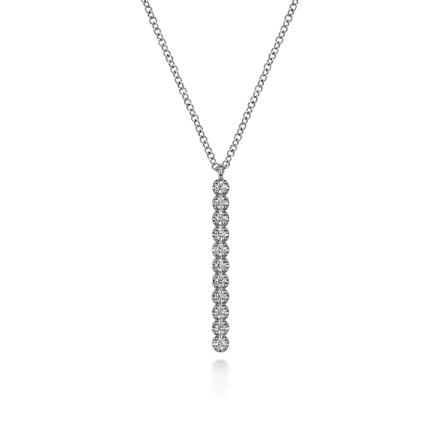 14K White Gold Diamond Vertical Bar Y Pendant Necklace