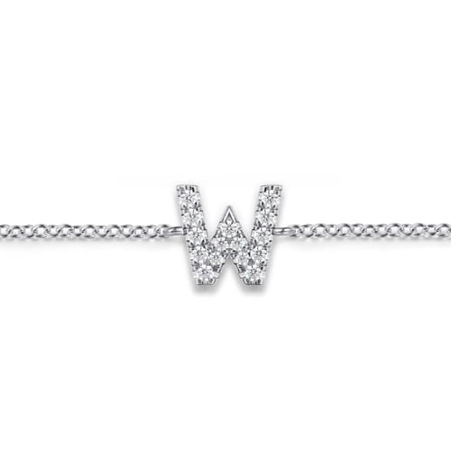 14K White Gold Diamond W Initial Chain Bracelet