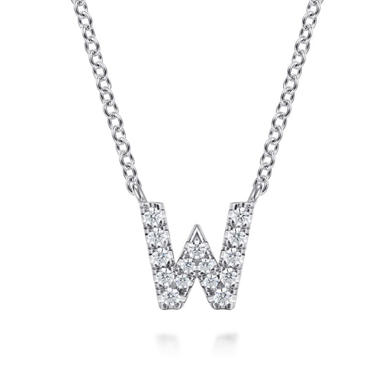 Gabriel - 14K White Gold Diamond W Initial Pendant Necklace