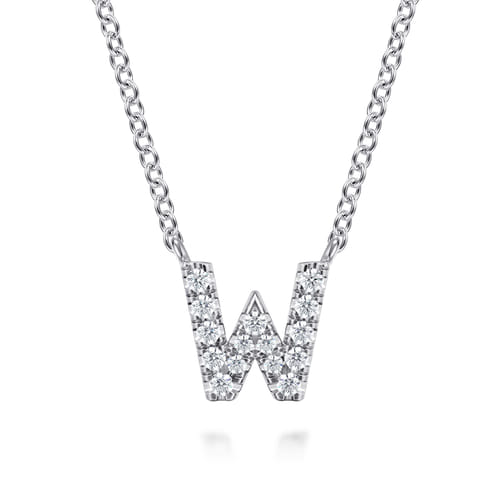 14K White Gold Diamond W Initial Pendant Necklace 14K White Gold Diamond W Initial Pendant Necklace