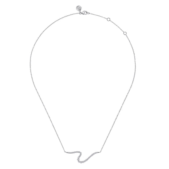 14K White Gold Diamond Wave Bar Necklace angle 2