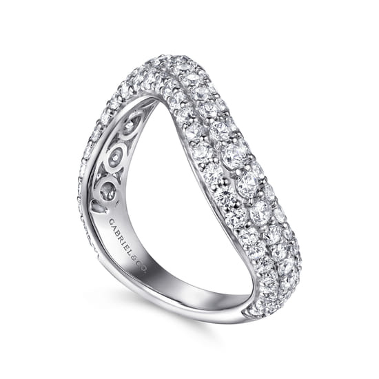 14K White Gold Diamond Wave Stackable Ring angle 3