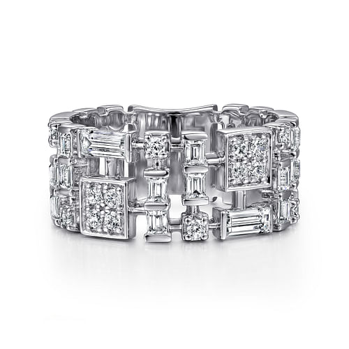 14K White Gold Diamond Wide Band Ring