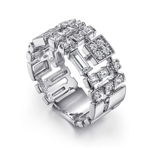 14K White Gold Diamond Wide Band Ring