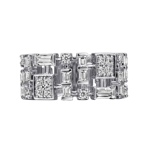 14K White Gold Diamond Wide Band Ring