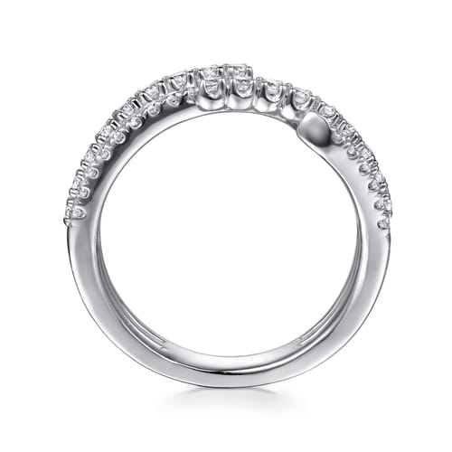 14K White Gold Diamond Wide Bypass Band Ring