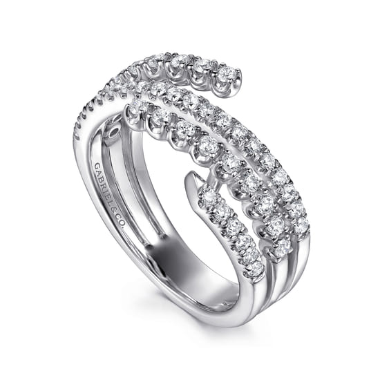 14K White Gold Diamond Wide Bypass Band Ring angle 3